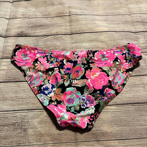 Pink Floral Bikini Brief Bottoms with Cut Outs on Hip, Size Juniors L 11-13 - Picture 2 of 5